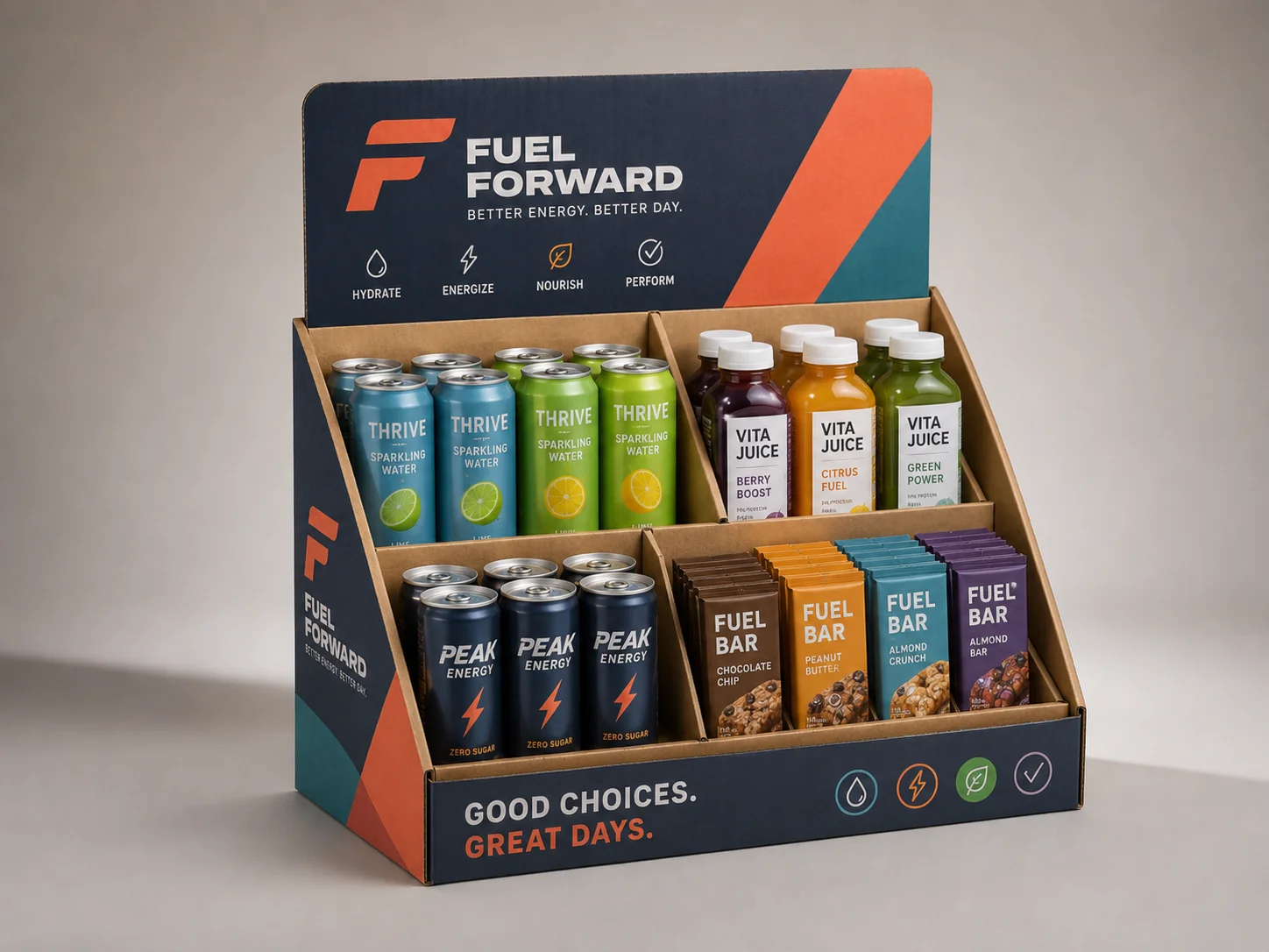 Food and beverage cardboard display stands