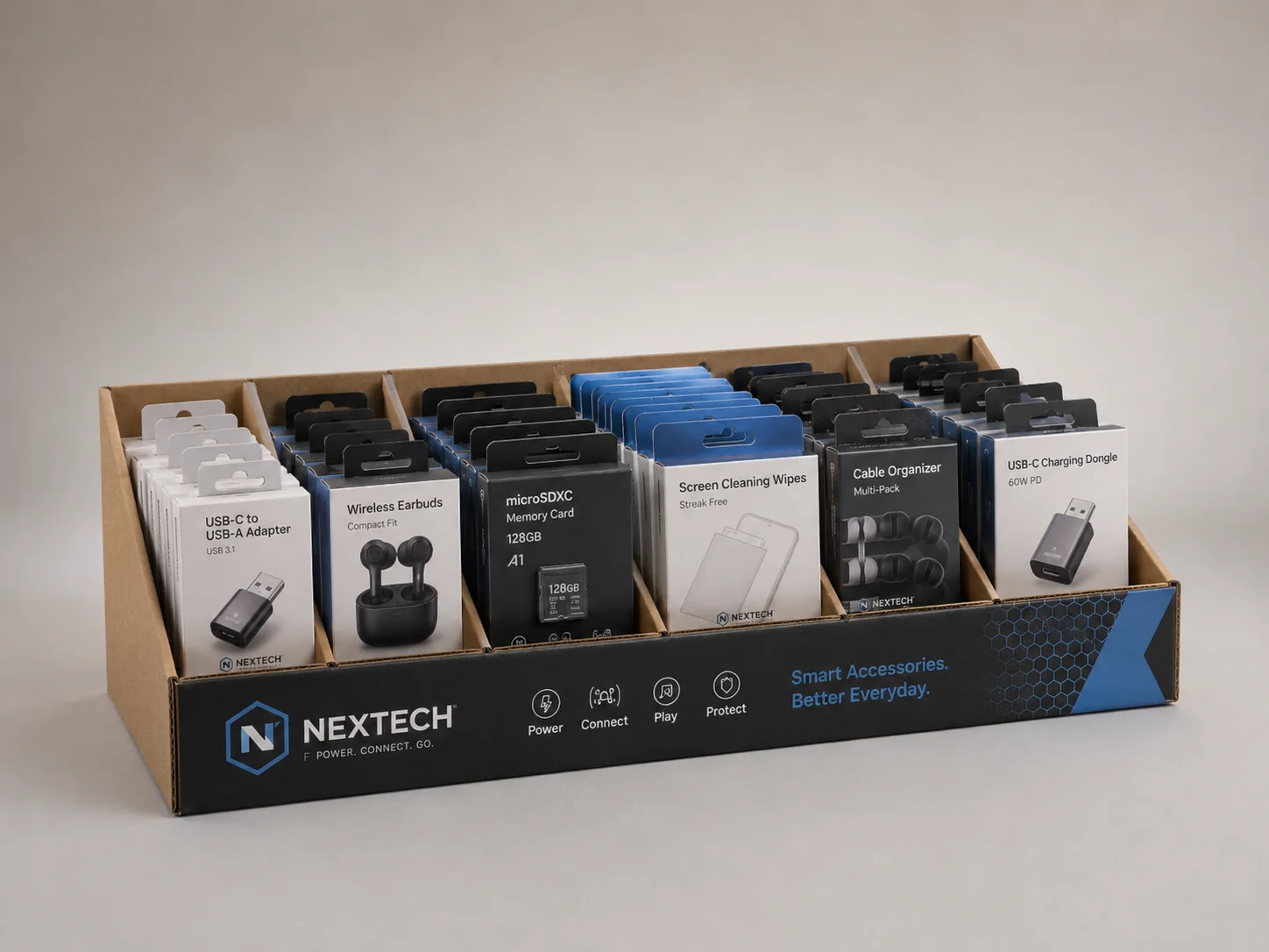PDQ counter display trays for small retail products