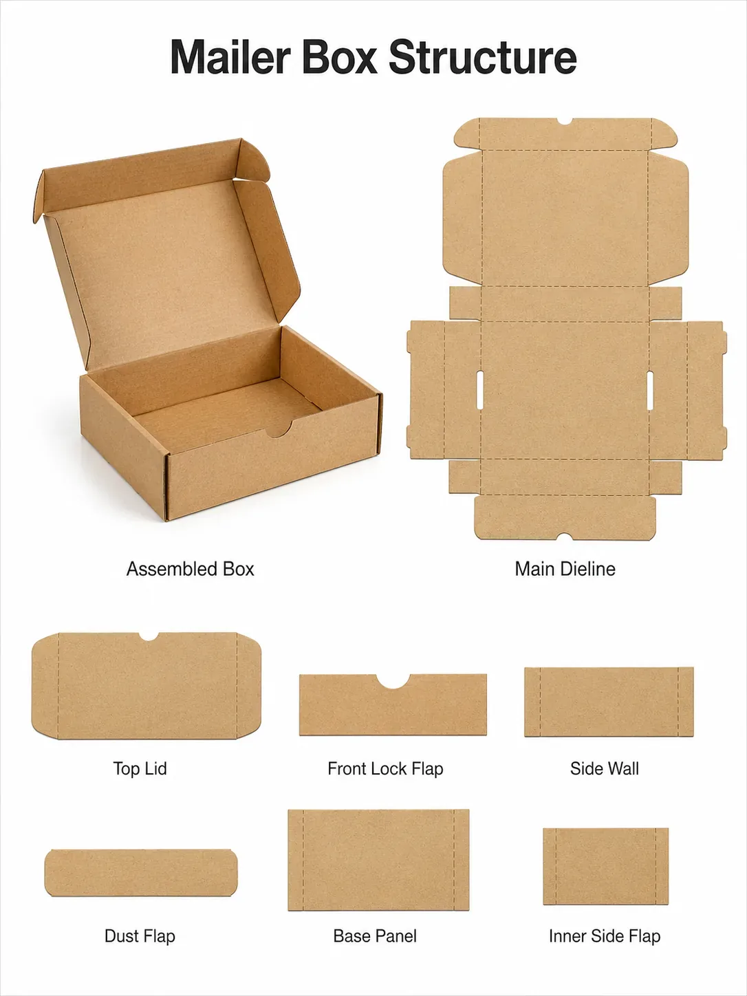 custom mailer box insert system with trays, dividers, cards and product layers