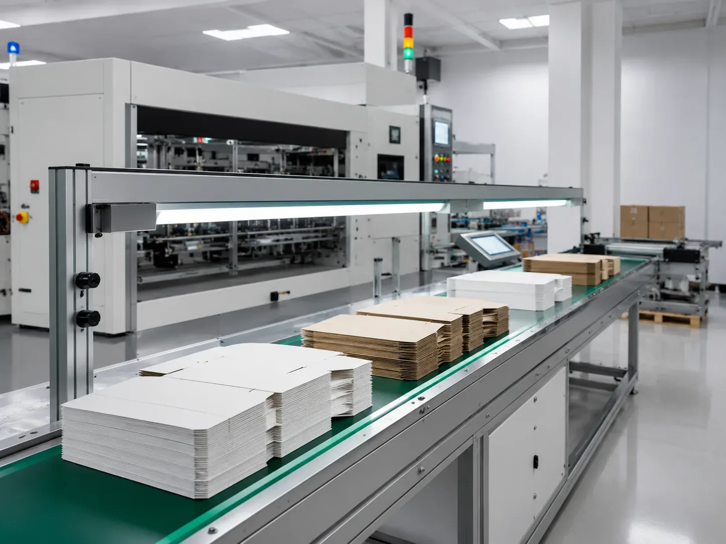 Mass production line for custom paper packaging manufacturing