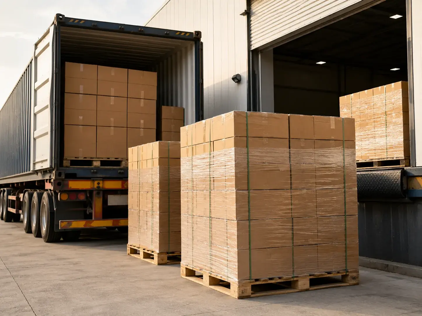 Container loading and global delivery for export packaging orders