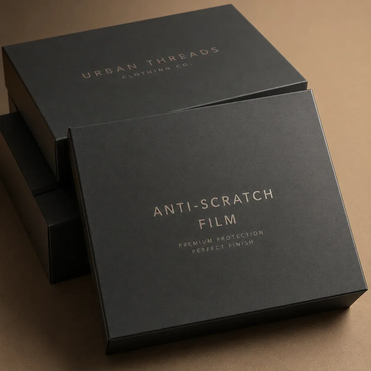 Anti-scratch film on apparel packaging.