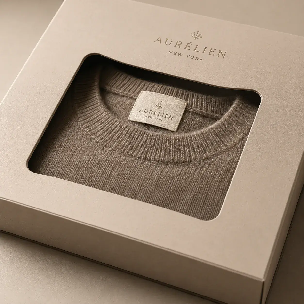 Die-cut window on apparel packaging.