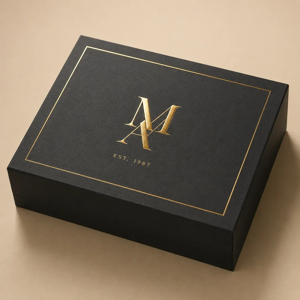 Hot foil stamping on apparel packaging.