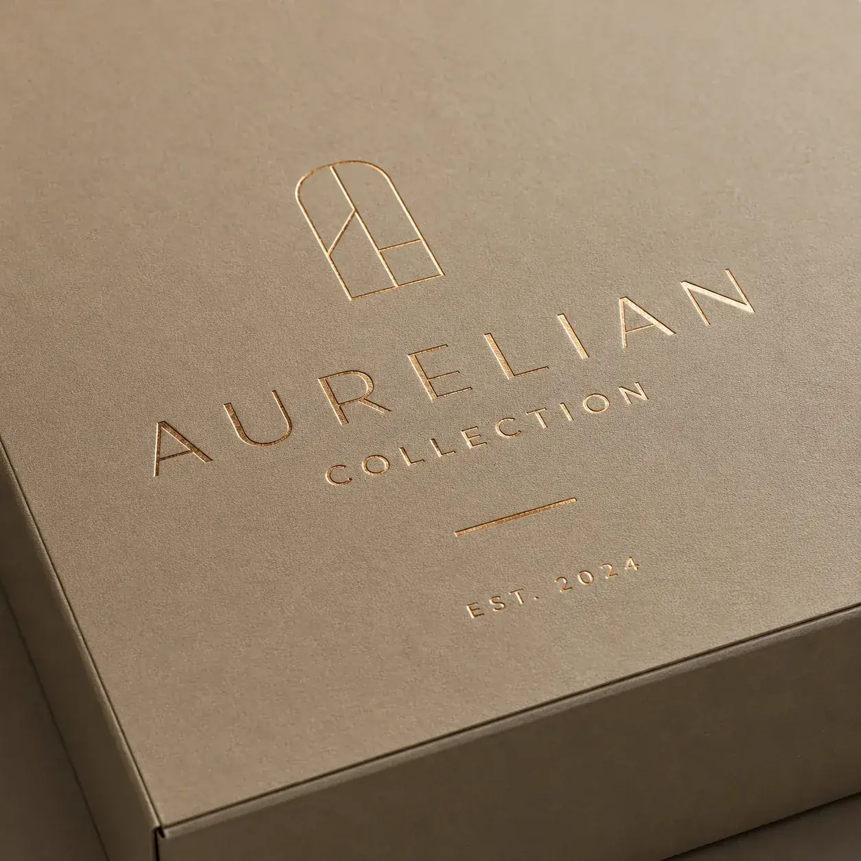 Metallic ink detail on apparel packaging.