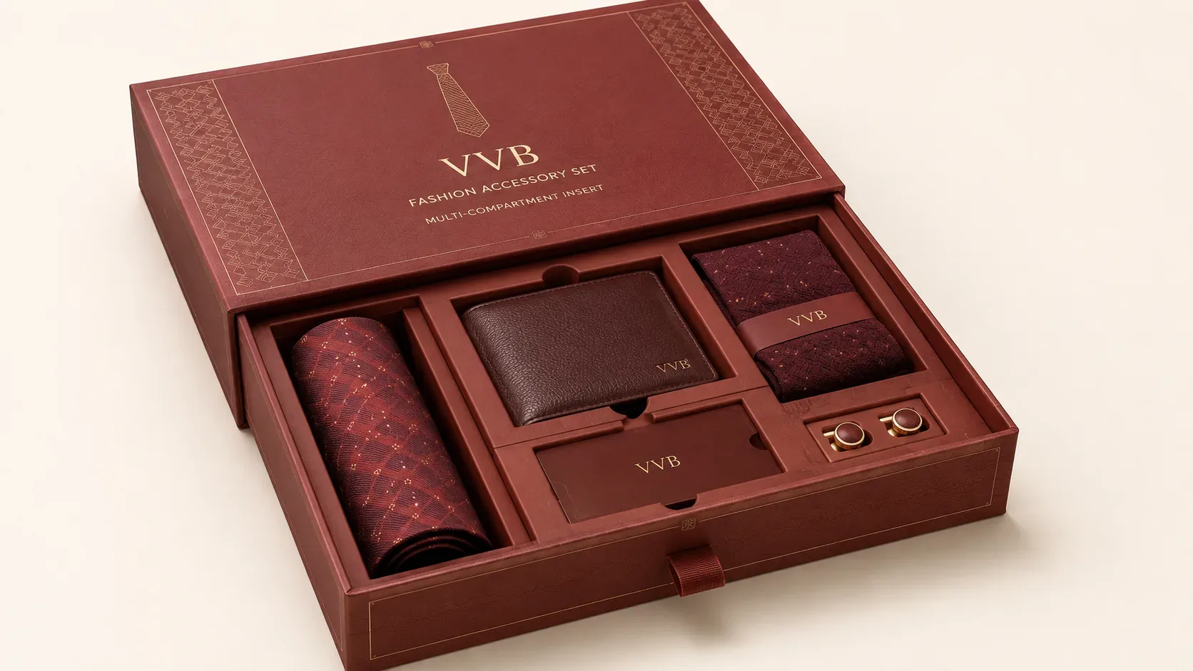 Multi-compartment insert for fashion accessories packaging.