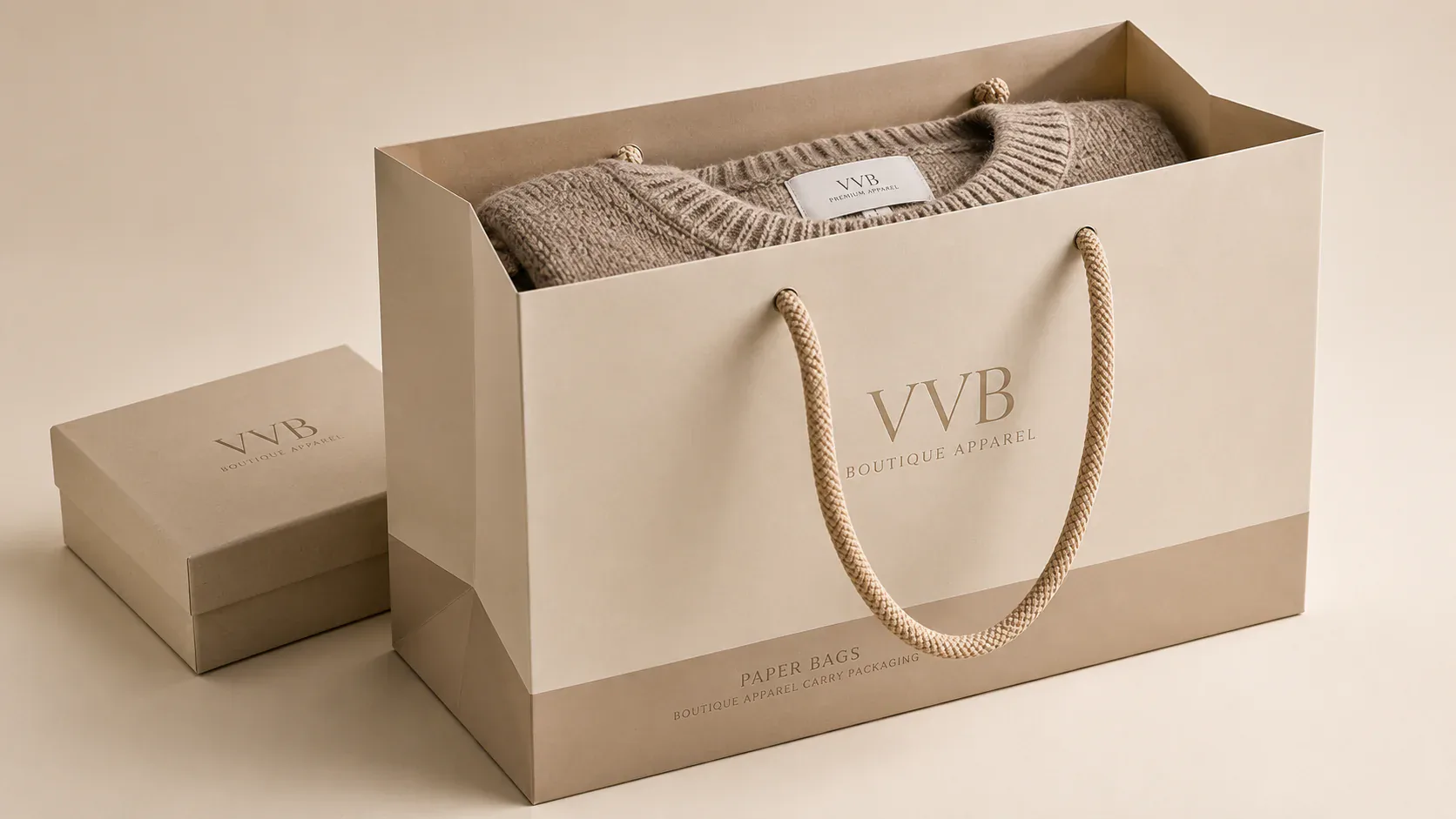 Custom paper bags for apparel retail packaging.