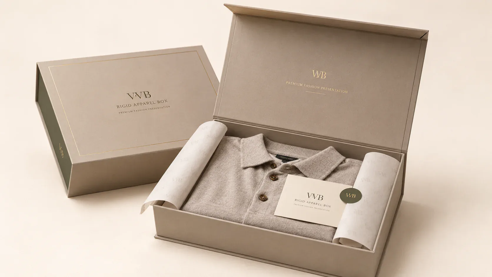 Rigid apparel boxes for premium fashion packaging.