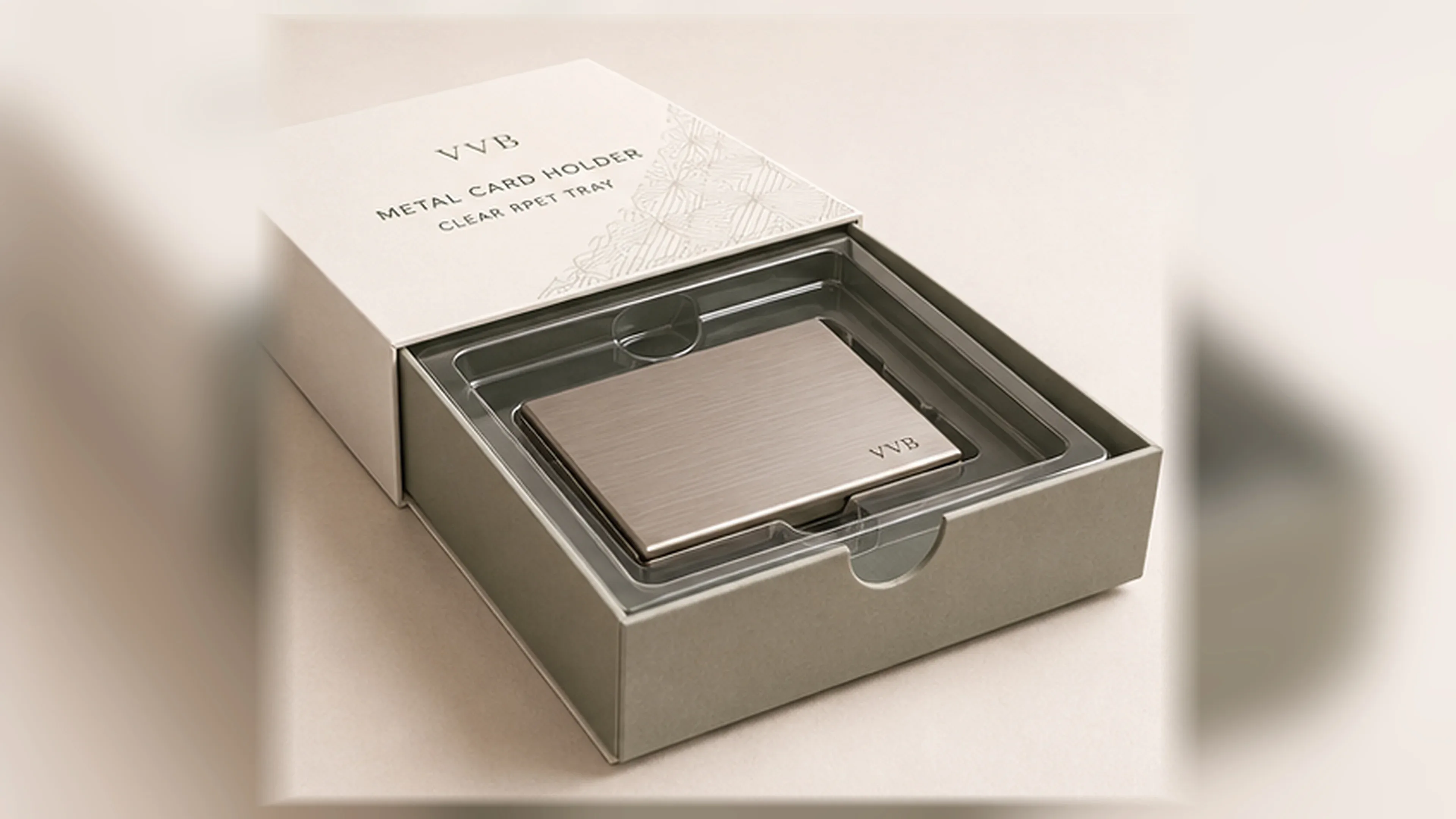Clear PET tray for corporate gift packaging.