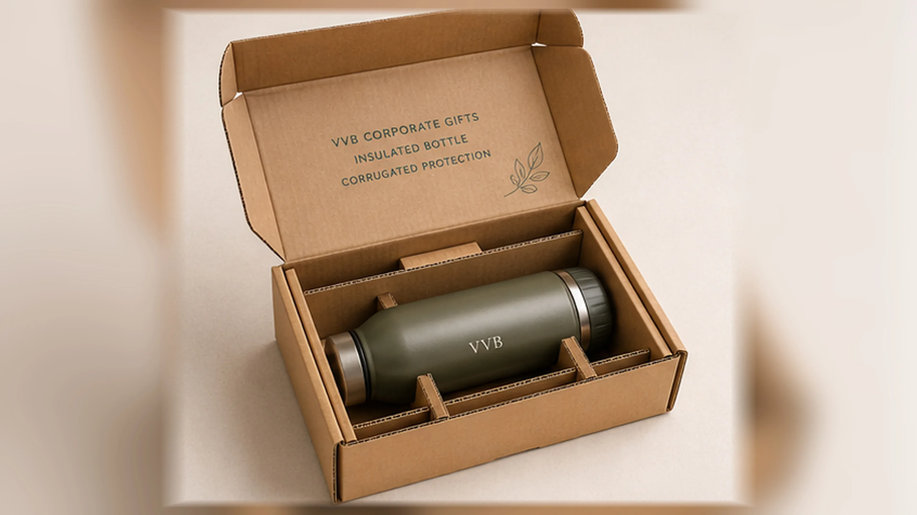 Corrugated divider for bulk corporate gift packaging.