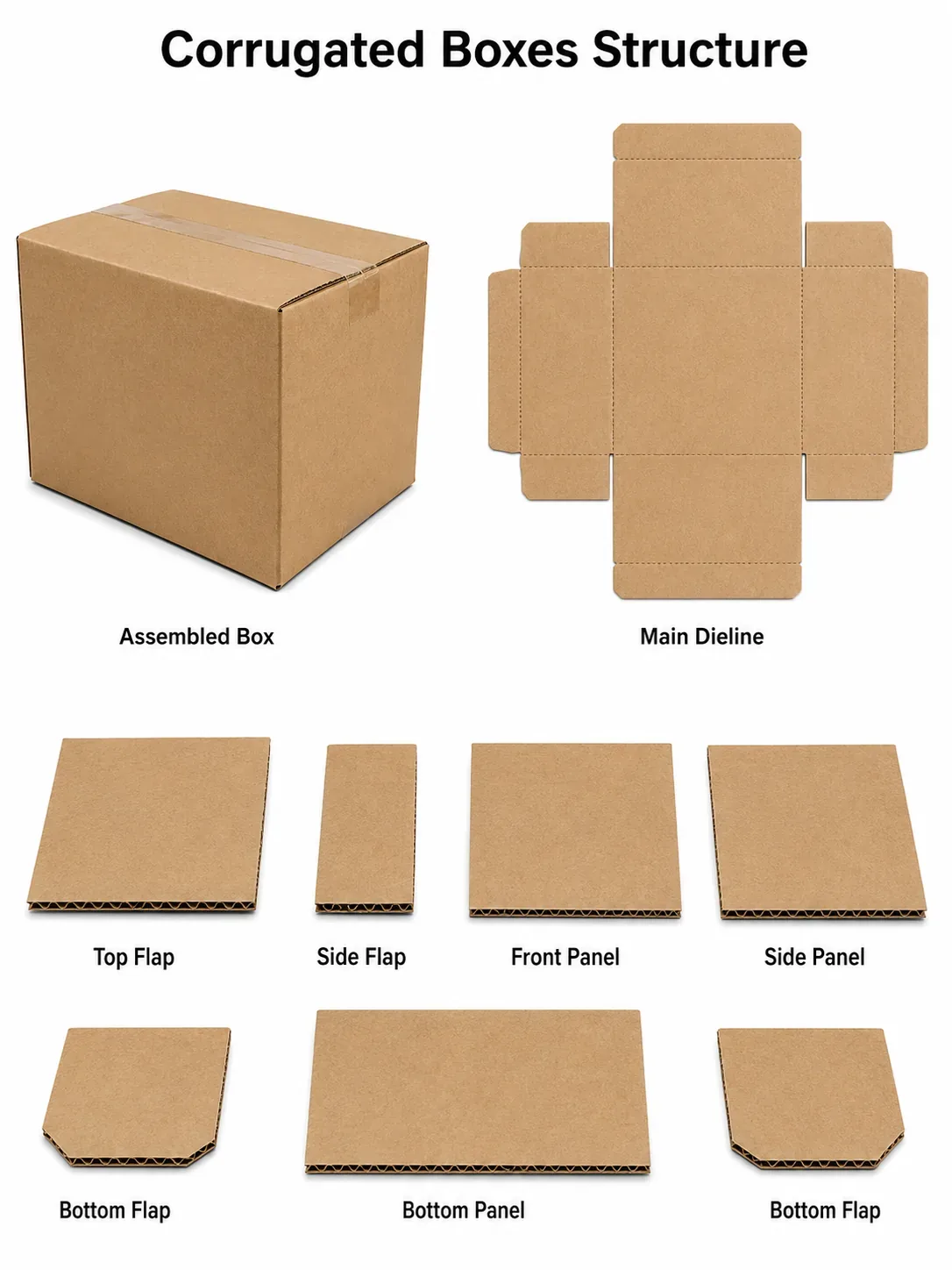 Corrugated box structural diagram for custom inserts and protection