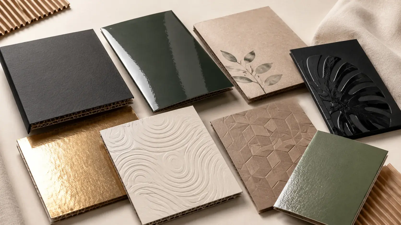 Corrugated box surface finishing with matte coating and foil details