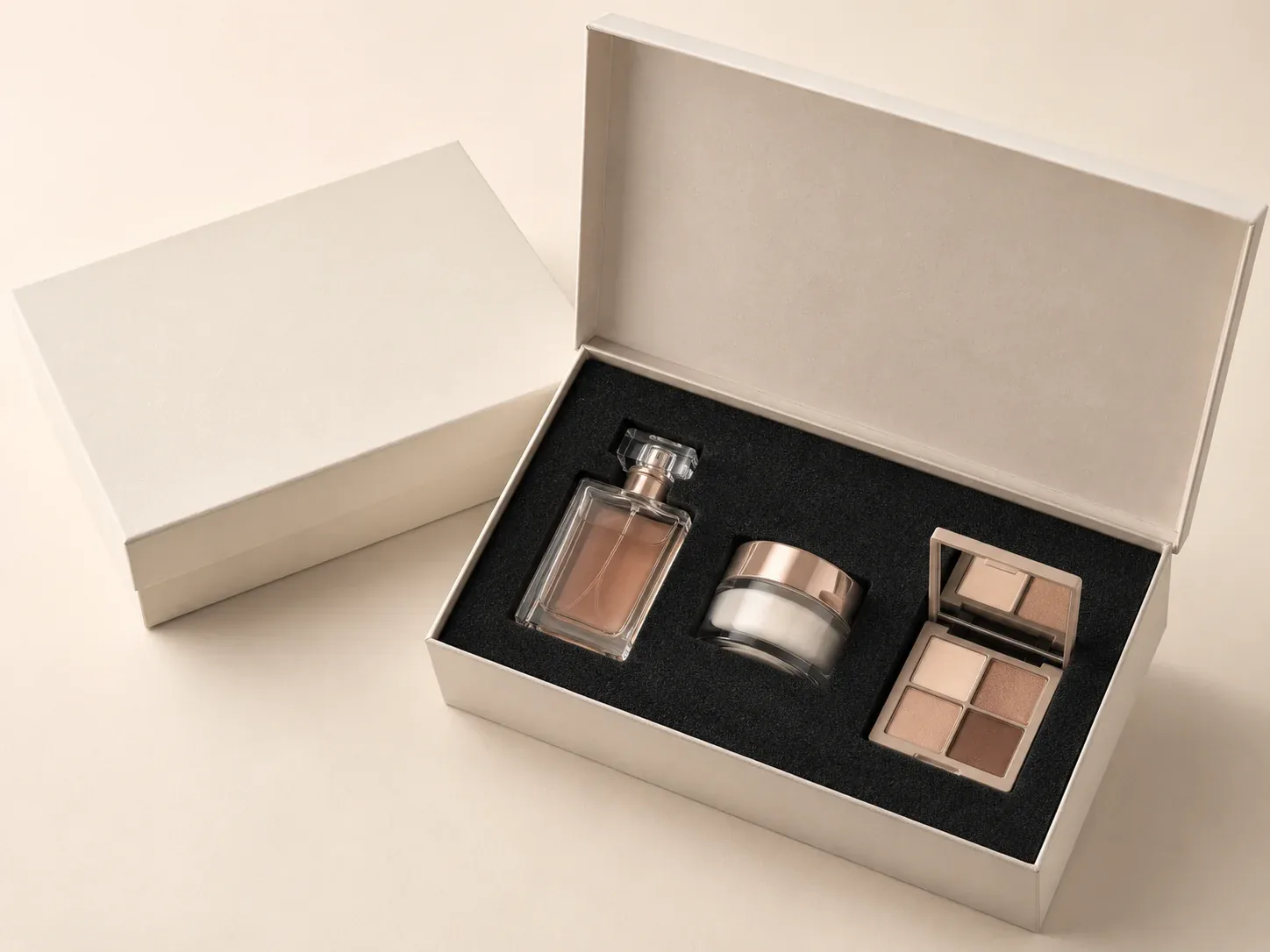 EVA foam insert in cosmetics box.