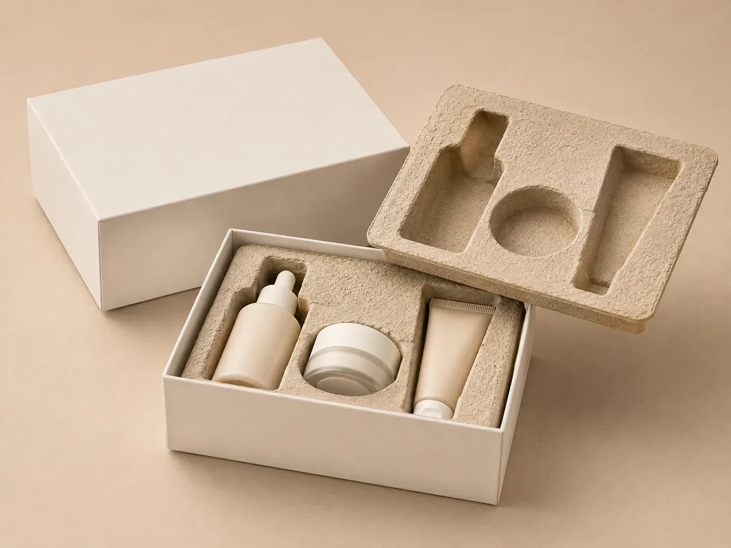 Molded pulp insert for cosmetics.