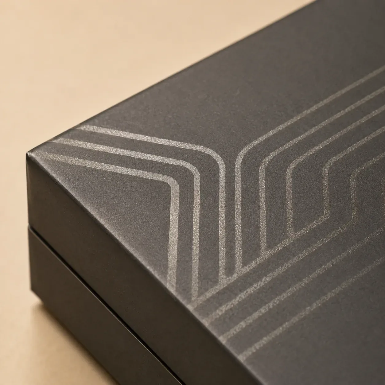 Metallic ink on cosmetics packaging.