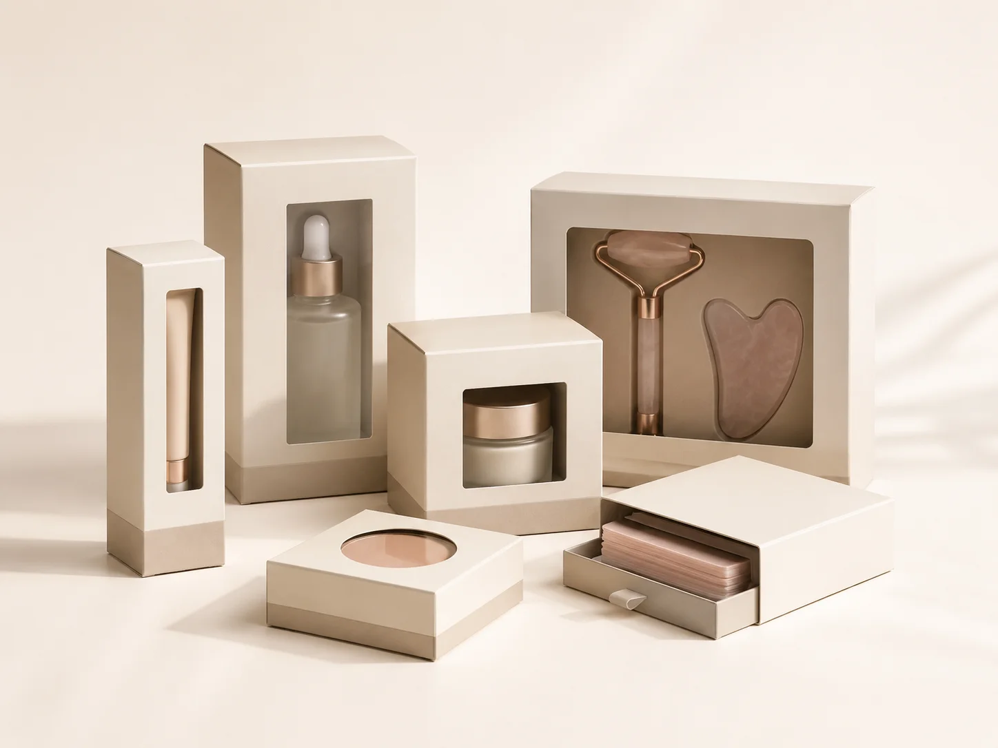Retail shelf cosmetics packaging.