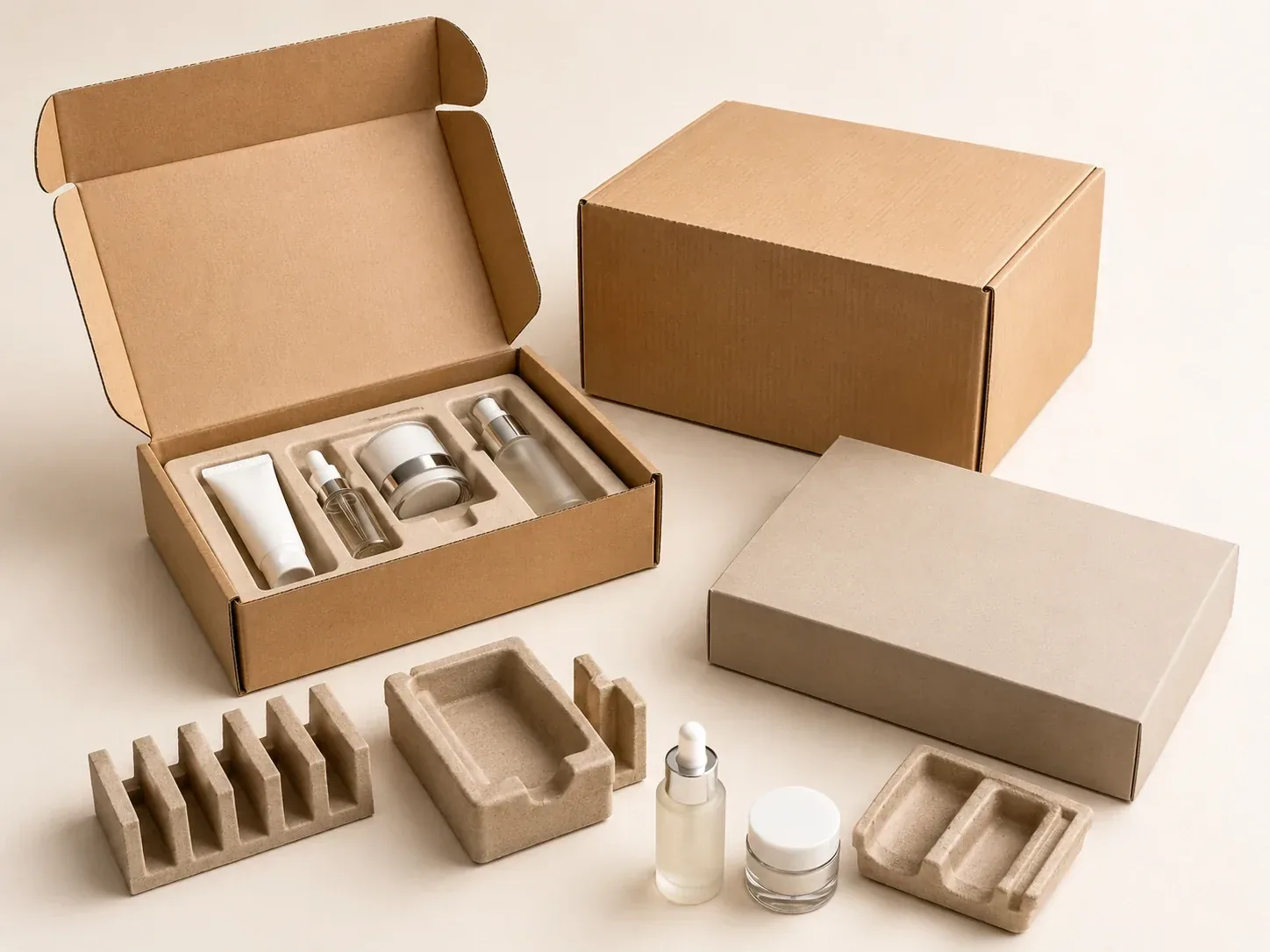 Cosmetics packaging ready for online fulfillment and global delivery.