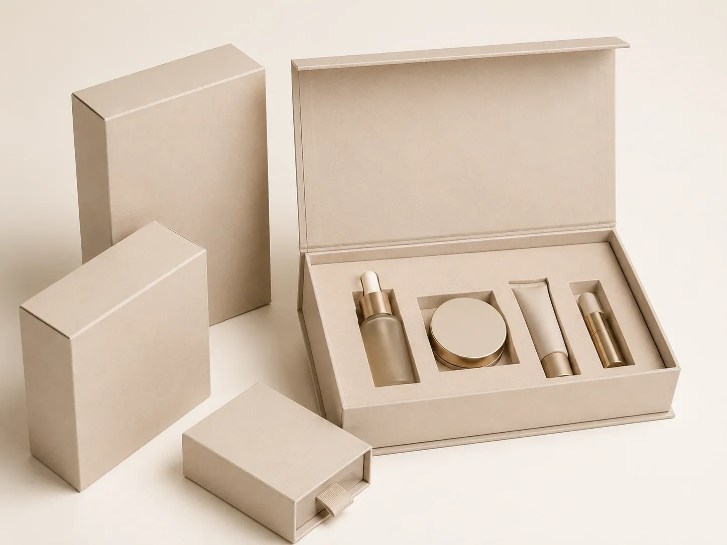 Skincare and beauty set packaging boxes.