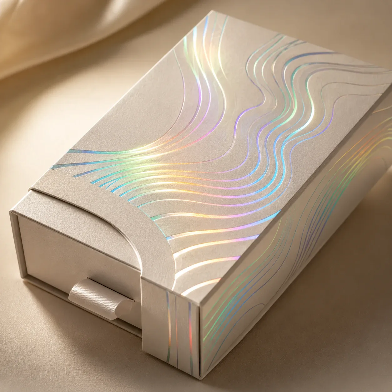 Holographic foil on corporate gift packaging