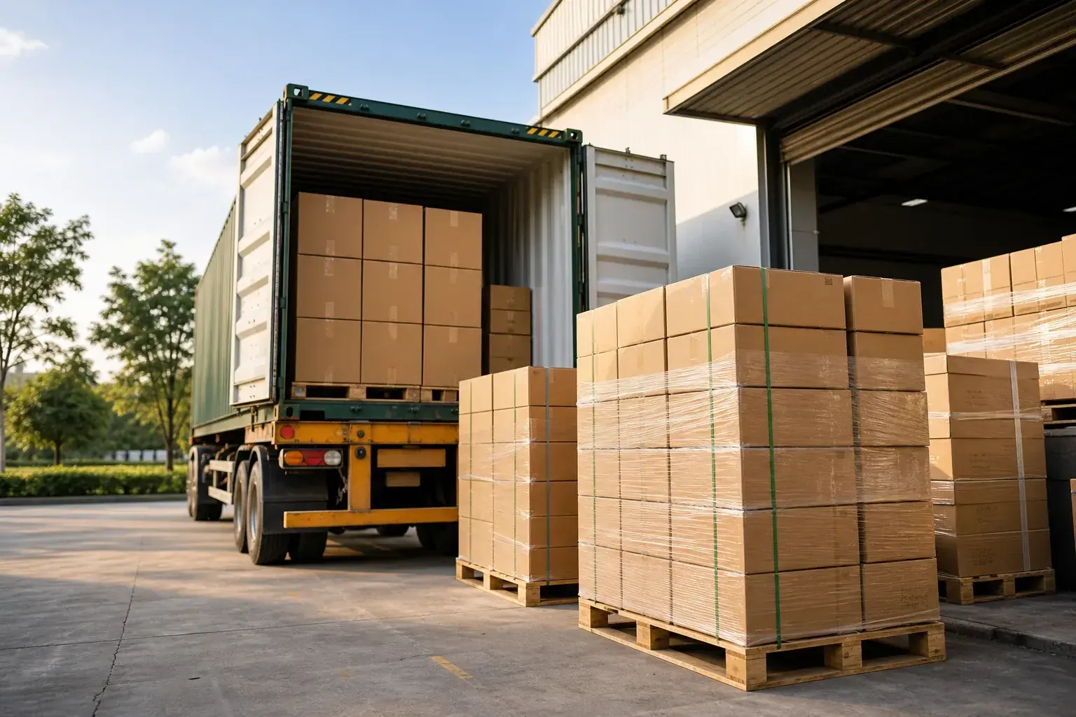 Container loading for export packaging delivery