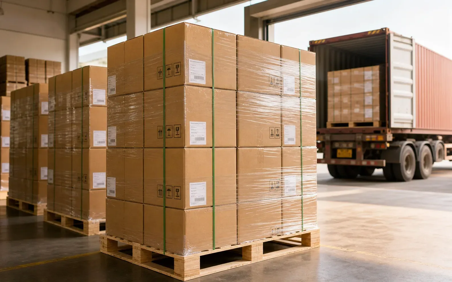 Packed export cartons prepared for global delivery