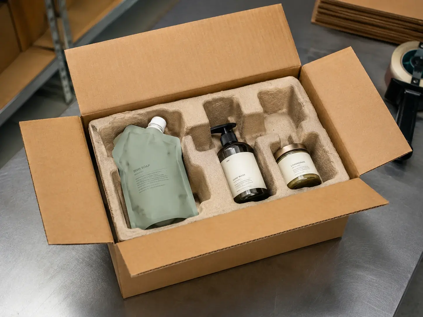 Molded pulp insert for paper-based shipping protection.