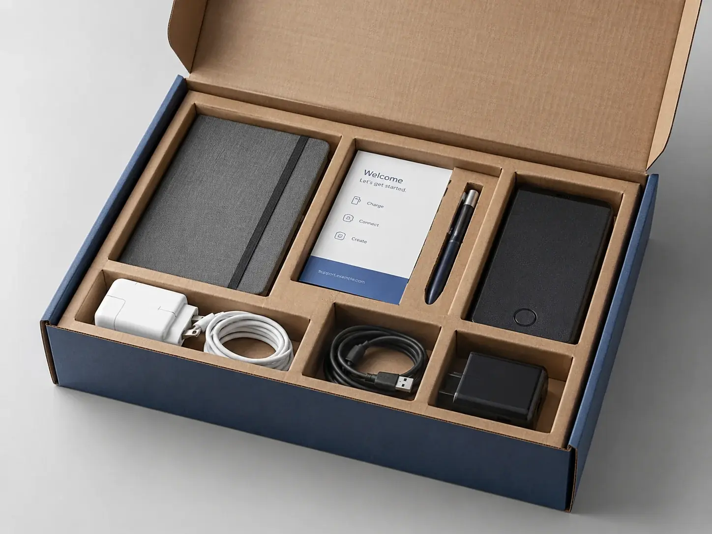 Multi-compartment insert for e-commerce kits.