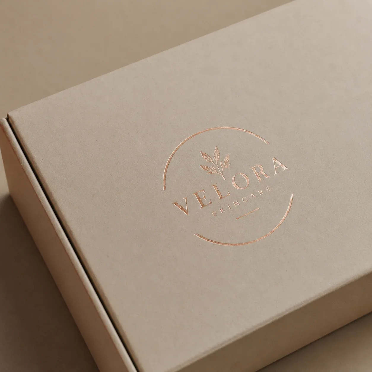 Rose gold foil on premium e-commerce packaging.