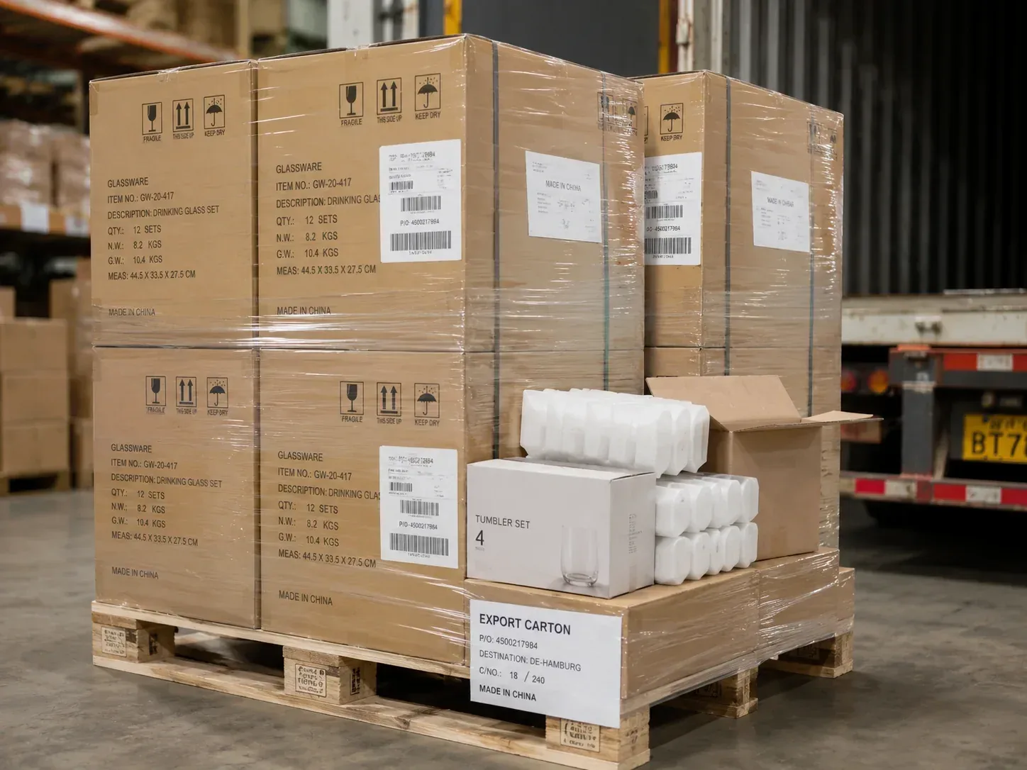 Export cartons for international e-commerce packaging orders.