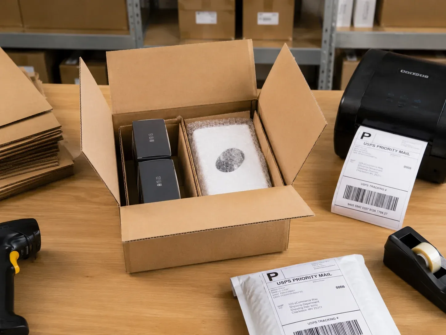 Marketplace seller packaging for fulfillment and shipping.