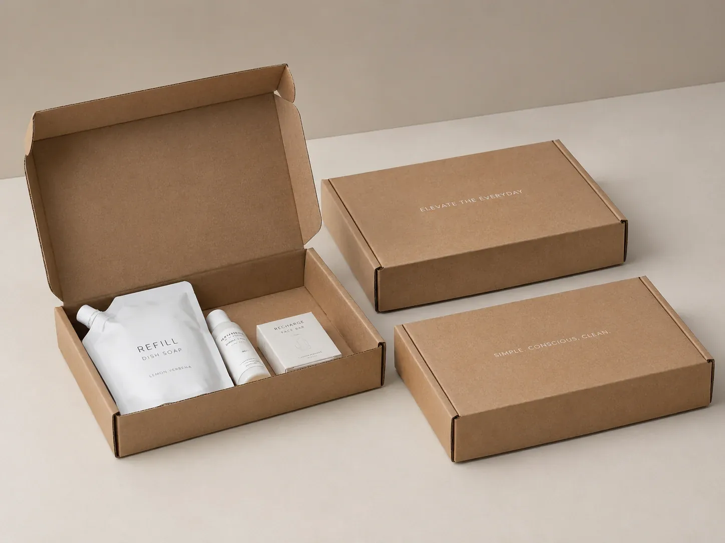 Compact product mailers for lightweight e-commerce fulfillment.