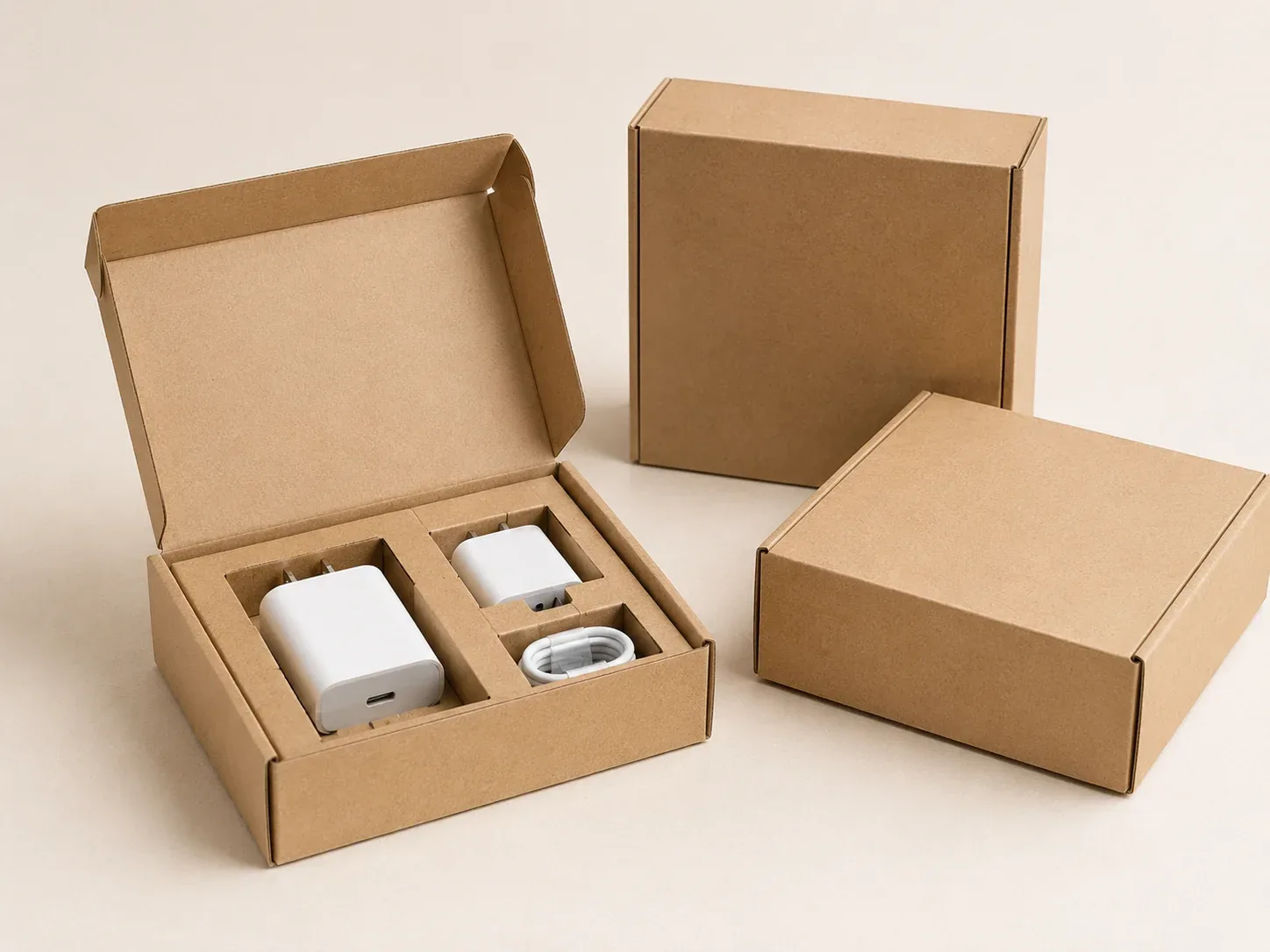 Charger and adapter packaging boxes.
