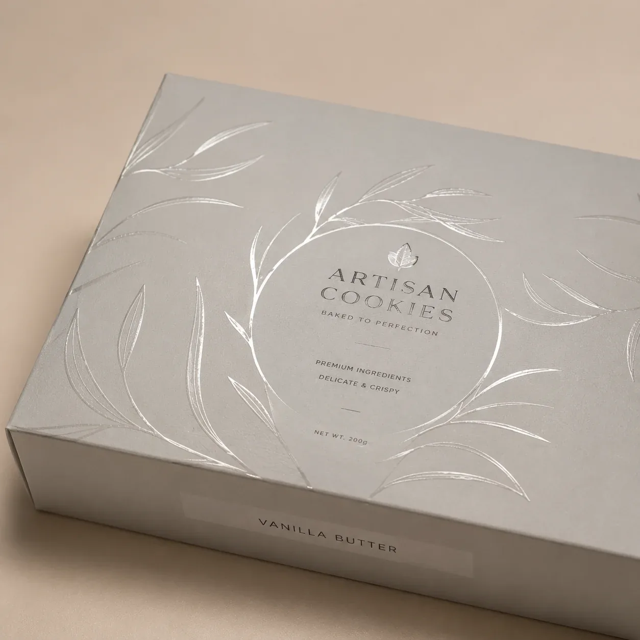 Hot foil stamping on food packaging.