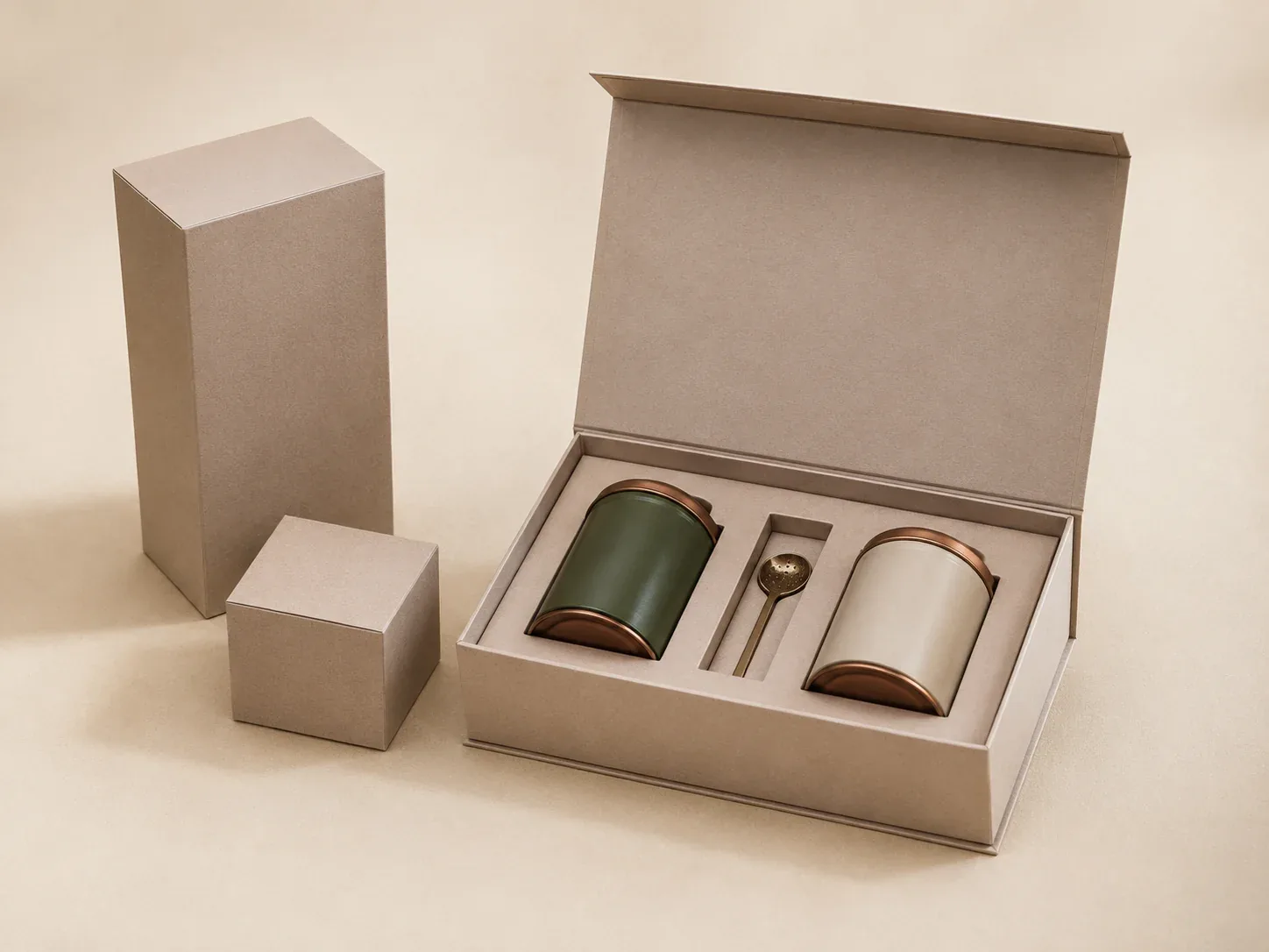 Tea and coffee packaging boxes.
