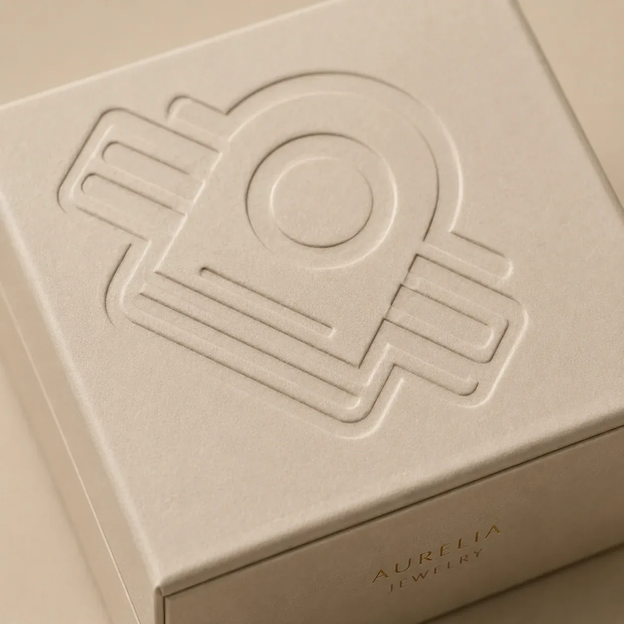 Debossed detail on jewelry packaging.