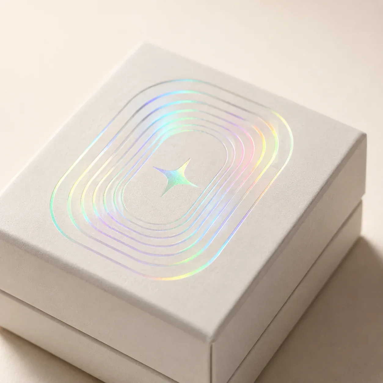 Holographic foil on jewelry packaging.