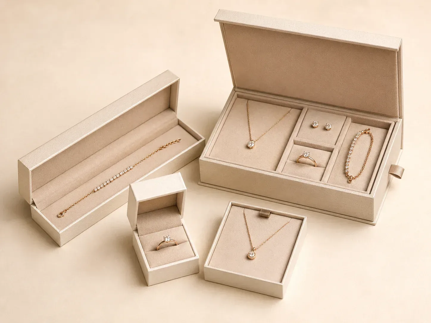 Luxury jewelry gift set packaging boxes.