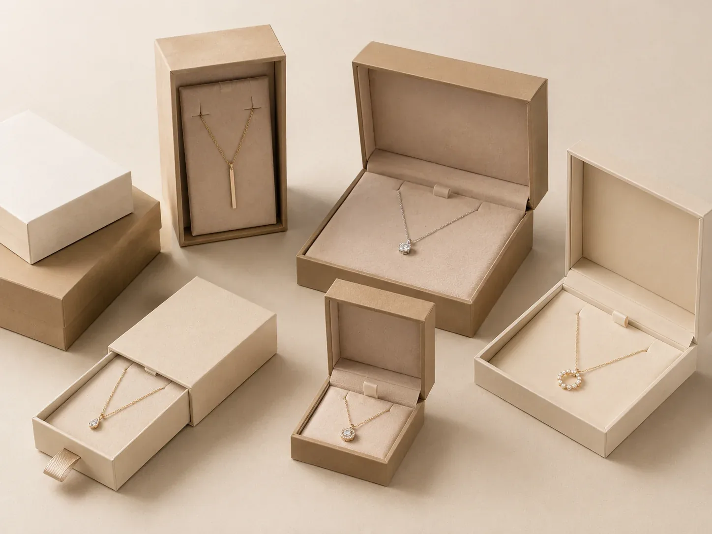 Necklace and pendant packaging boxes.
