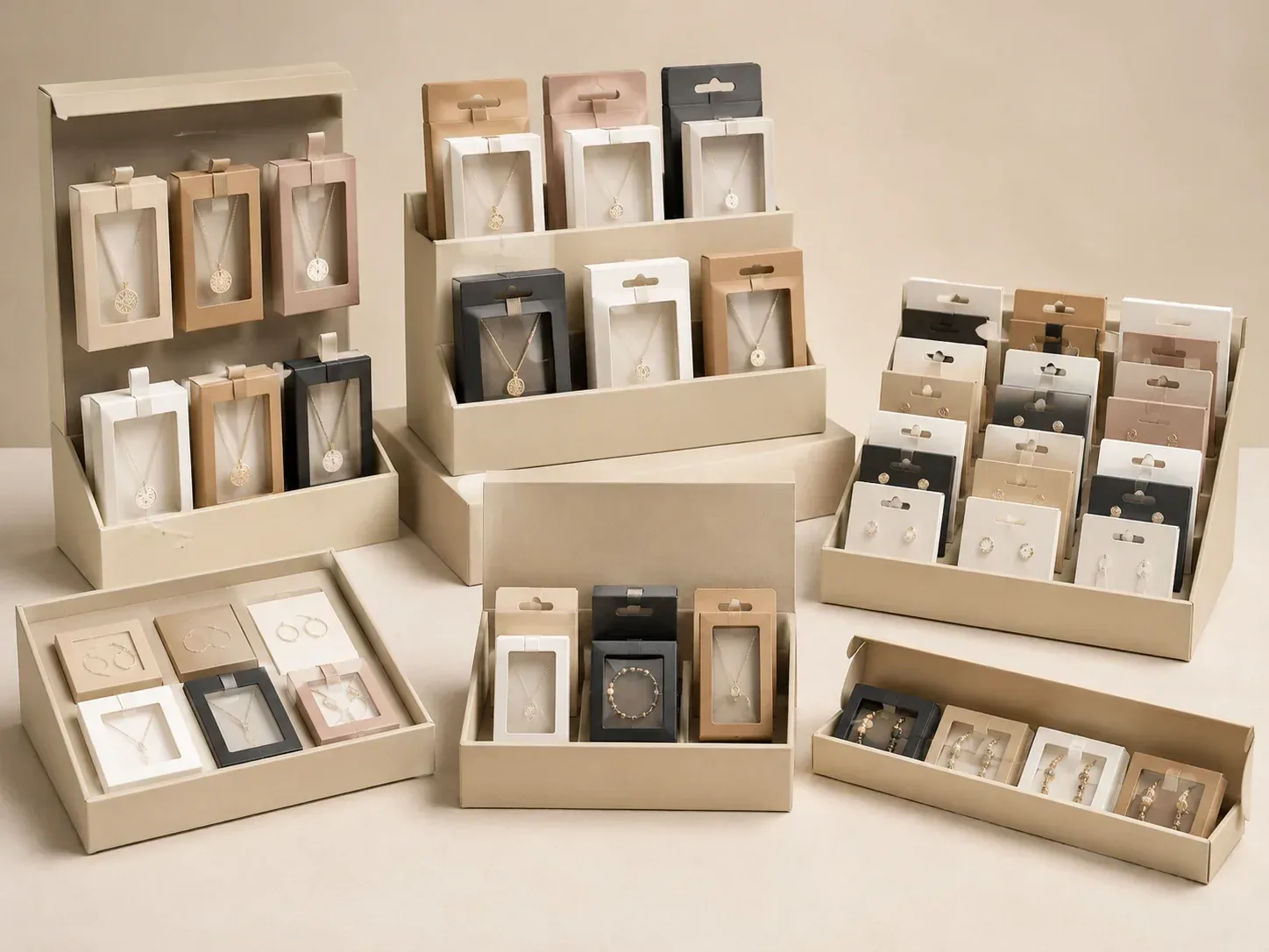 Retail display packaging for jewelry products.