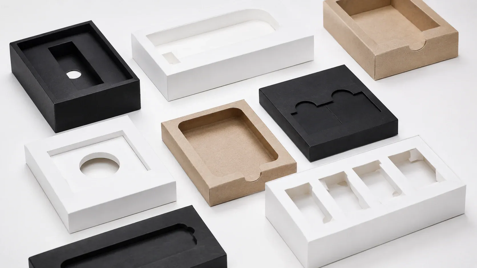 Paper inserts and molded pulp trays for magnetic gift boxes